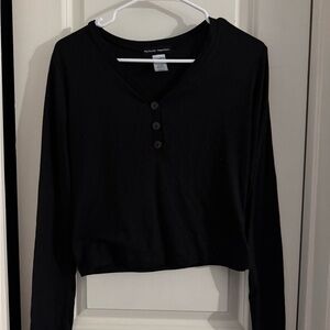 Black Long Sleeve Henley Top